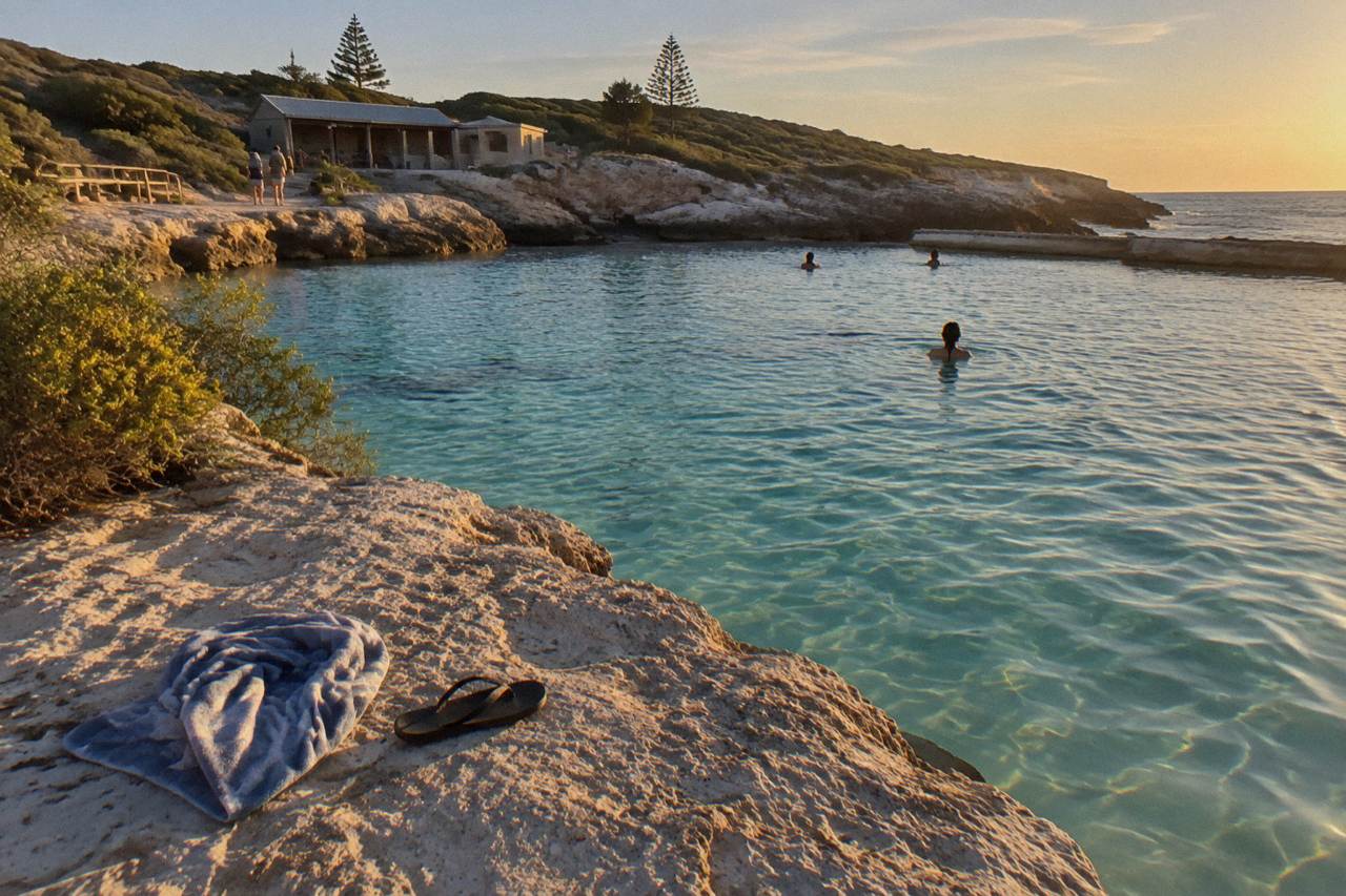 Turquoise water and pale sand at a sheltered Rottnest Island bay